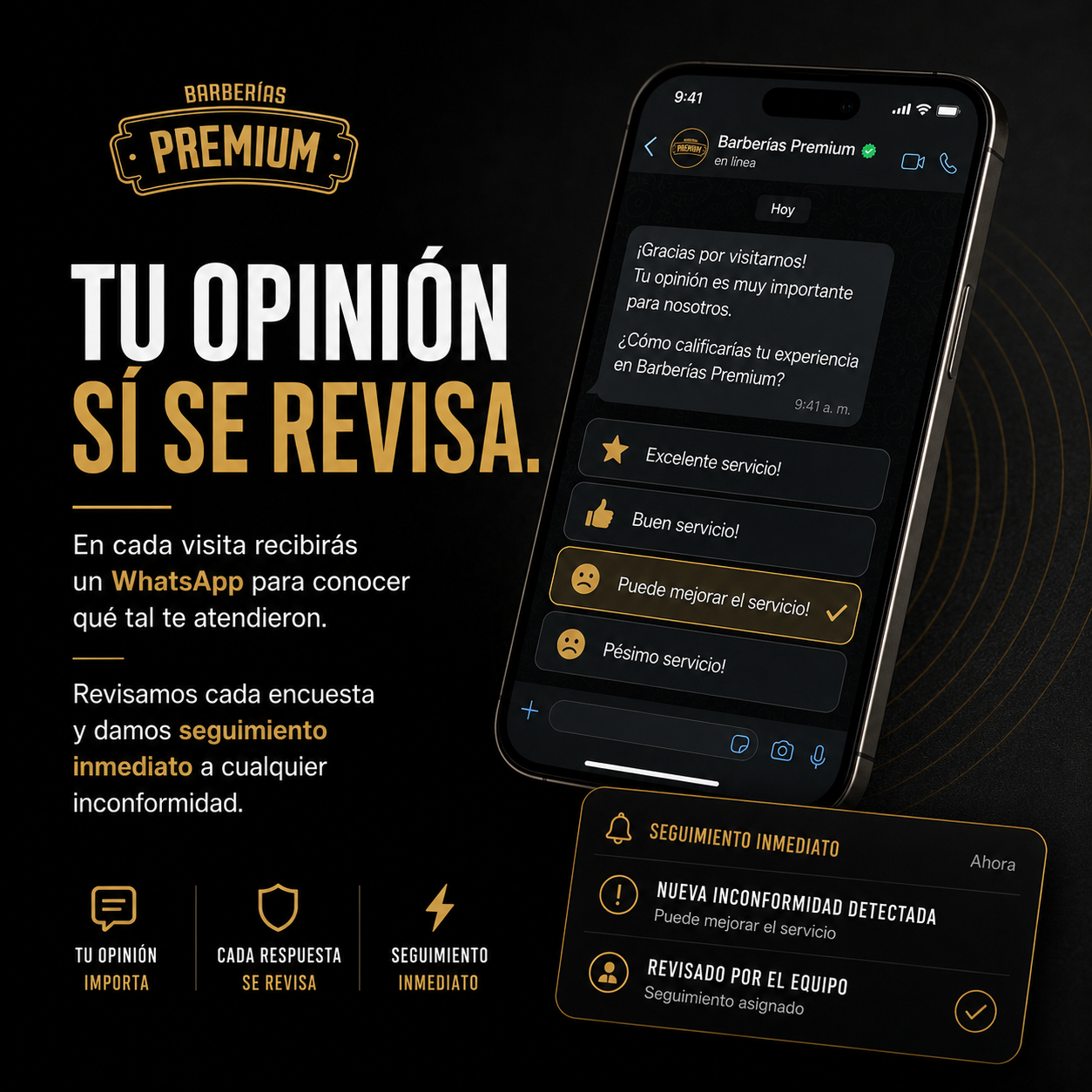 Seguimiento de calidad Barberías Premium